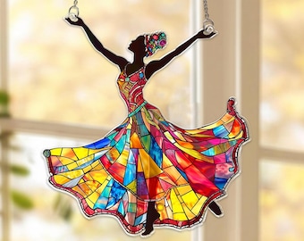 African Women Acrylic Suncatcher, African Dancer Window Hanging, African American Women Suncatcher, Cultural Home Decor, Black Woman Gift