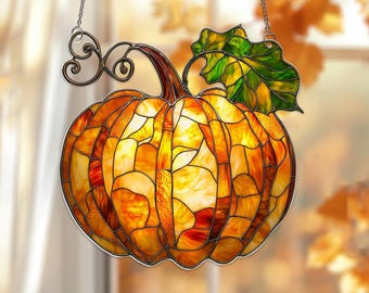 Pumpkin Suncatcher: Fall Window Hanging Decoration, Thanksgiving Gift