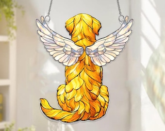 Golden Retriever Memorial Suncatcher, Angel Wings Window Hanging