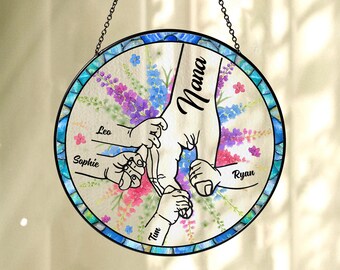Personalized Holding Hand Suncatcher, Holding Grandma's Hand, Holding Nana's Hand,Mother and Kids Holding Hands Gift For Grammy,Grandma,Gigi