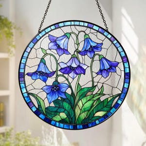 Bluebell Flower Suncatcher, Floral Lover Sun Catcher, Stained Glass Window Hanging, Blue Flower Decor, Nature Home Decor,Floral Gift For Mom