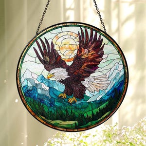 Eagle Suncatcher Window Hanging, Eagle Stained Glass Home Decor, Bald Eagle Mountain Art, Patriotic Eagle Glass Window, Eagle Lover Gifts