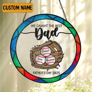 Personalized Dad Baseball Suncatcher, Custom Kid&#39;s Name Baseball Sign, Gift For Husband, Father&#39;s Day Gifts, Gifts for Dad