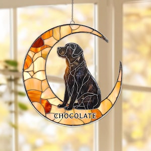 Black Labrador On The Moon Acrylic Suncatcher, Labrador Faux Stained Glass Art, Labrador Window Hanging, Dog Lover Gifts, Dog Memorial Gift