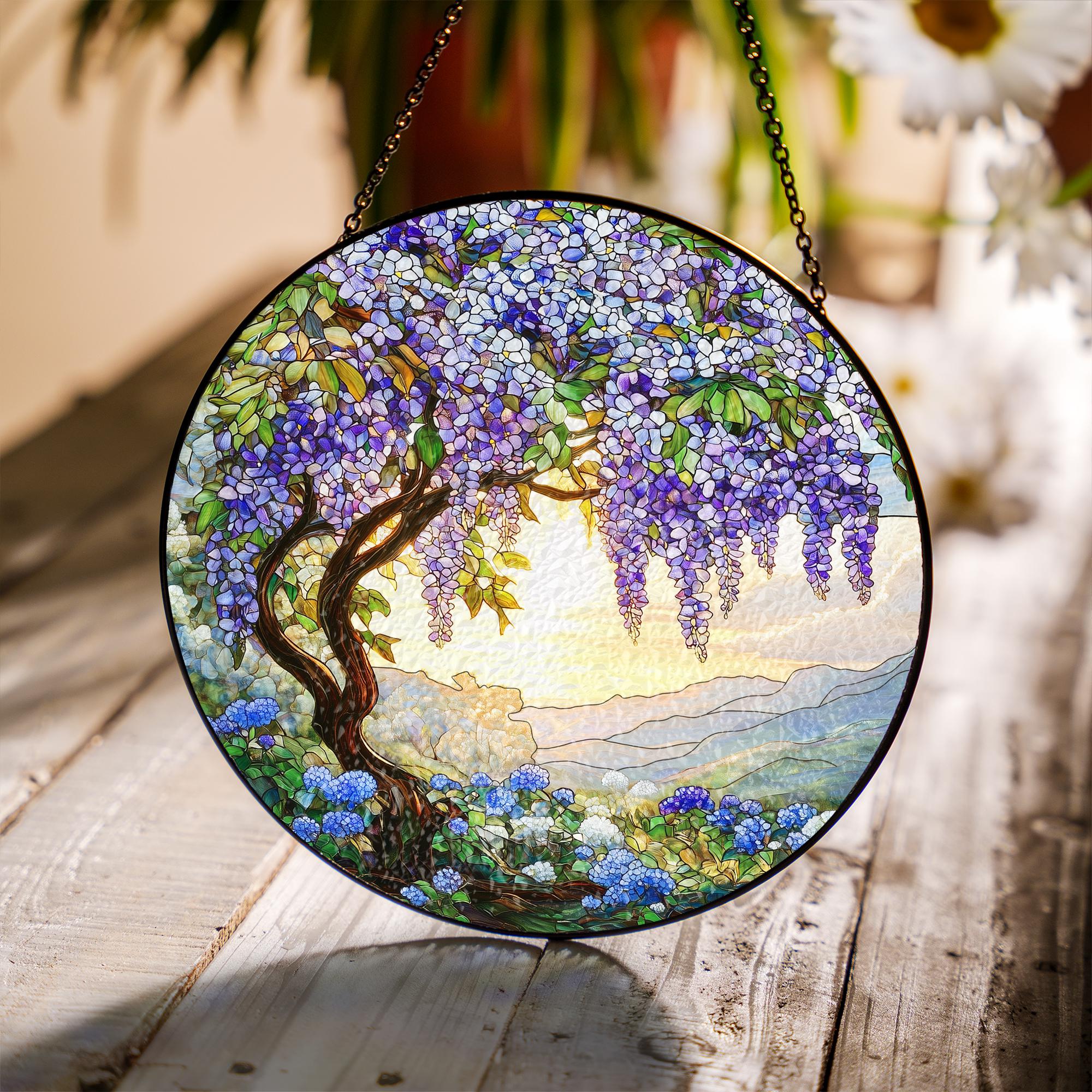 Wisteria Tree Branch Stained Glass Suncatcher, Wisteria Flowers Window Hanging, Botanical Flowers  Stained Glass, Gift for Garden Lovers