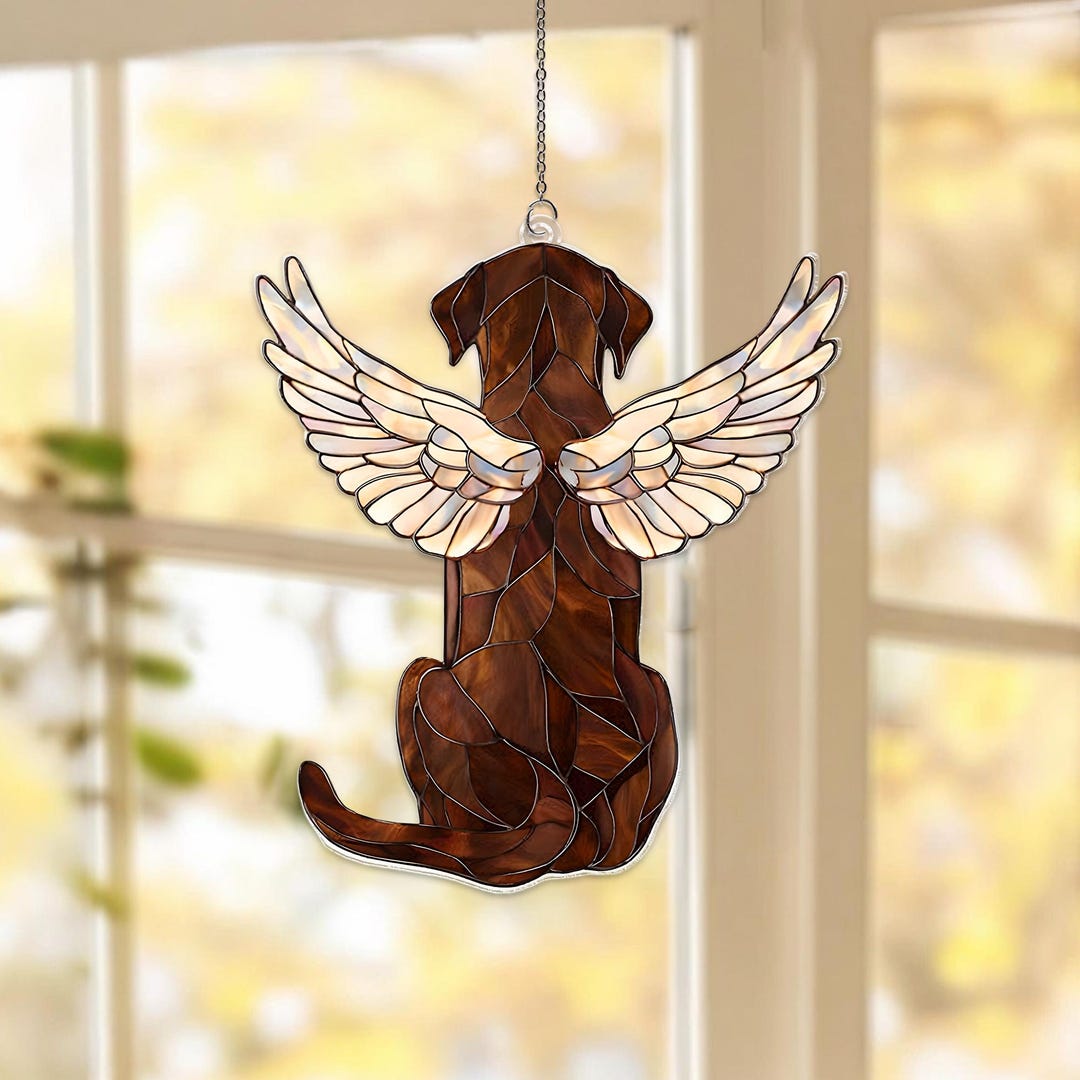 Custom Chocolate Labrador Memorial Acrylic Suncatcher, Angel Wings