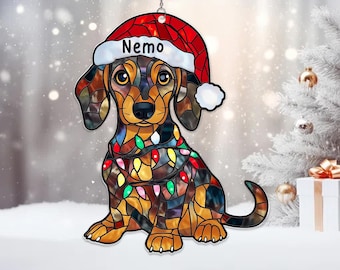 Dachshund Christmas Acrylic Suncatcher, Dachshund Stained Glass Hanging, Dachshund Christmas Ornament, Doxie Lover Gift, Dachshund Mom Gift