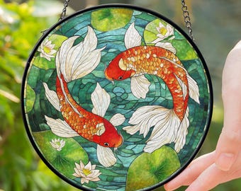Koi Fish Stained Glass Suncatcher: Japanese Window Hanging