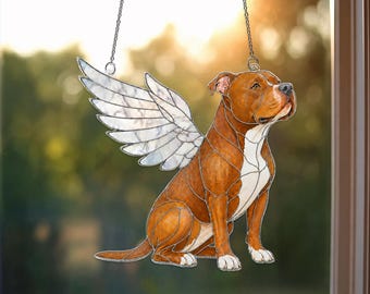 Fawn Pitbull Dog Memorial Acrylic Suncatcher,Pitbull Dog Window Hanging,Pitbull Angel Wings Suncatcher,Dog Memorial Gift