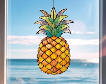 Pineapple Acrylic Suncatcher, Tropical Fruit Suncatcher, Summer Home Decor, Pineapple Window Hanging, New Home Gift