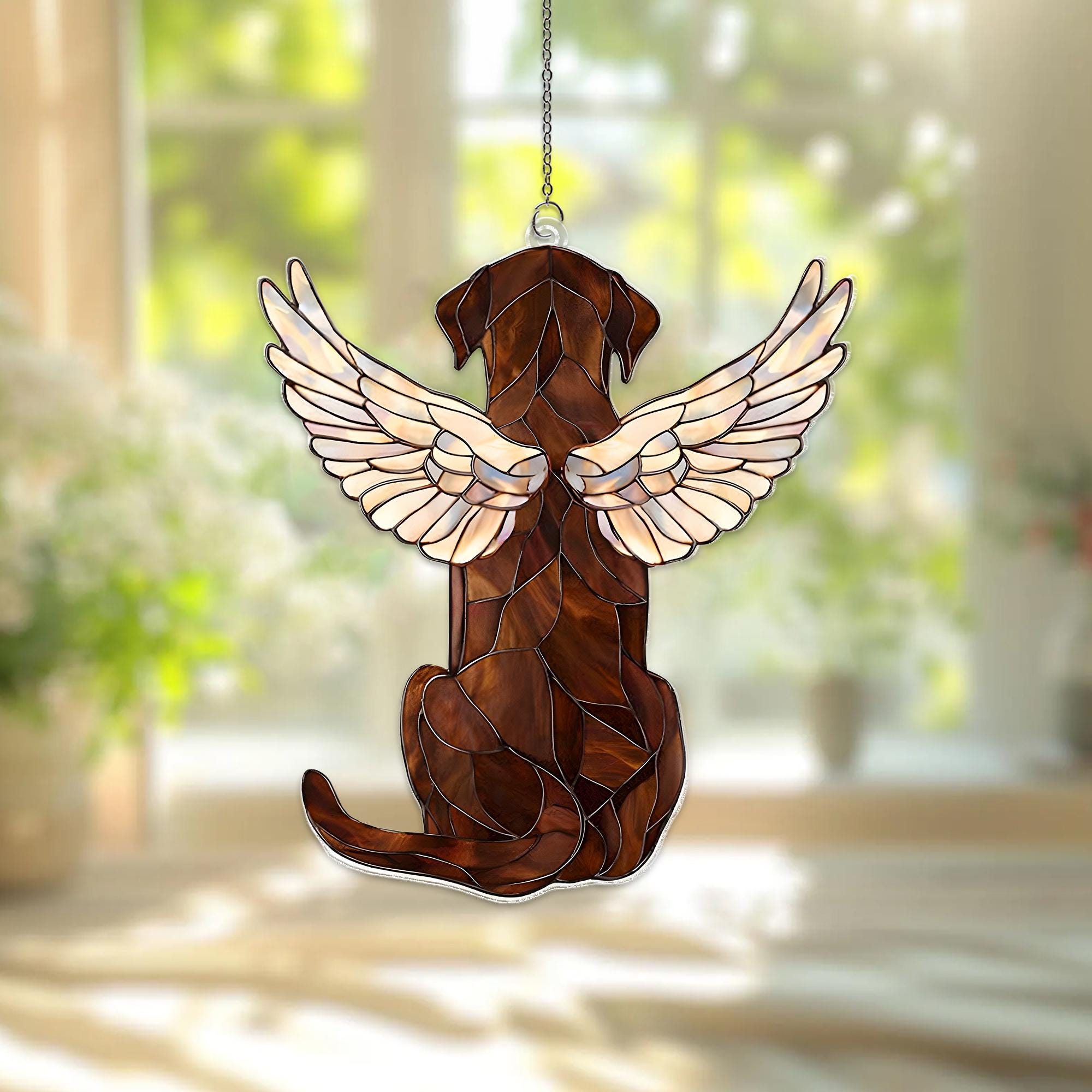 Custom Chocolate Labrador Memorial Acrylic Suncatcher, Angel Wings