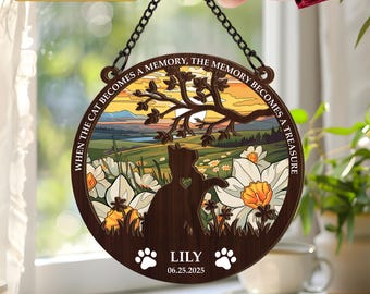 Personalized Cat Memorial Suncatcher: Acrylic Window Decor, Pet Loss Gift