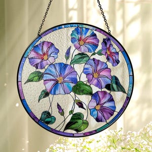 Glory Morning Stained Glass Suncatcher, Glory Morning Window Hanging Decor, Glory Flowers Suncatcher, Mother&#39;s Day Suncatcher, Window Decor