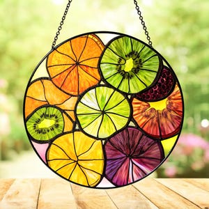 Citrus Fruit Slice Stained Glass Suncatcher: Kitchen Window Decor