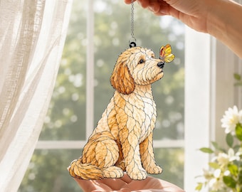Goldendoodle Butterfly Suncatcher, Custom Dog Window Hanging, Goldendoodle Gift, Pet Memorial Ornament, Dog Lover Decor