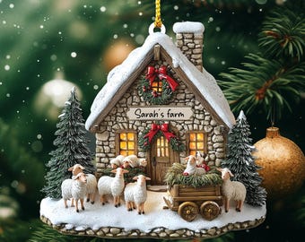 Personalized Sheep Farm 2D Flat Acrylic Ornament, Christmas Tree Decor, Gift For Farmer, Christmas Farm Home Decor