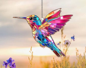 Hummingbird Acrylic Suncatcher, Hummingbird Acrylic Stained Glass Style, Hummingbird Window Hanging, Bird Memorial Suncatcher, Gift For Mom