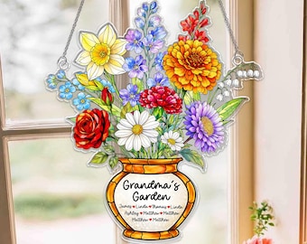 Personalized Grandma's Garden Acrylic Suncatcher, Birth Month Flower Window Hanging, Gift For Mom Grandma, Birth Month Decor, Birthday Gift