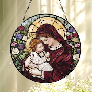 Virgin Mary Stained Glass Suncatcher: Christian Window Decor