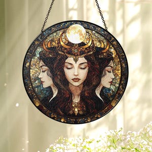 Hecate Triple Moon Goddess Suncatcher, Hecate Goddess Glass Suncatcher, Goddess Window Decor,Pagan Wiccan Gift,Dark Feminine Energy image 4