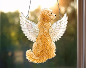Goldendoodle Angel Dog Suncatcher, Dog Window Hanging, Pet Memorial Gift, Dog Lover Decor Gift for Dog Mom