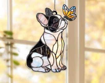 Boston Terrier & Butterfly Acrylic Suncatcher, Boston Terrier Window Hanging, Terrier Dog Gift, Dog Lover Gift, Pet Memorial Keepsake