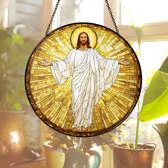 Jesus Christ Glass Suncatcher: Religious Window Art