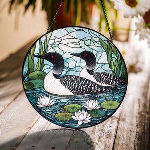 Loon Birds Stained Glass Suncatcher, Loon Bird Couple Window Hanging, Bird Lover Decor, Bird Nerd Wall Art, Bird Indoor Home Decor