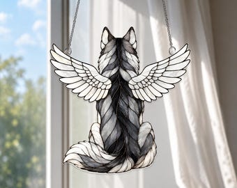 Custom Husky Dog Memorial Acrylic Suncatcher, Husky Dog Window Hanging, Dog Angel Wings Memorial Suncatcher, Dog Memorial Gift