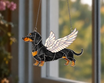 Personalized Dachshund Angel Acrylic Suncatcher, Dachshund Window Hanging, Wiener Dog Memorial Gift, Pet Loss Sympathy Gift