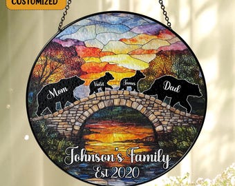 Custom Bear  Glass Suncatcher, Custom Bear Family Suncatcher, Gift For Mom, Mom Birthday Gift, Mothers Day Gift