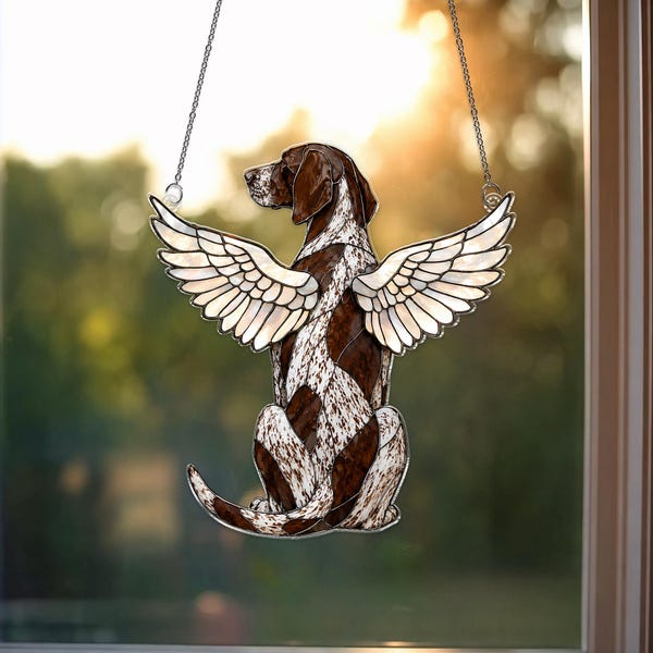 German Shorthaired Pointer Angel Wings Acrylic Suncatcher, Pet Memorial Window Hanging, Dog Lover Sympathy Gift Decor