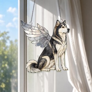 Alaskan Malamute Acrylic Suncatcher, Angel Dog Window Hanging, Alaskan Malamute Memorial Gift, Dog Lover Decor image 4
