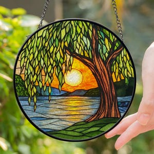 Weeping Willow Stained Glass Suncatcher, Willow Tree Window Hanging Decor, Tree Of Life Suncatcher, Family Gift Indoor Decor, Birthday Gift