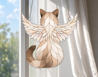Personalized Ragdoll Cat Angel Wings Acrylic Suncatcher, Ragdoll Memorial Window Hanging, Custom Cat Lover Sympathy Gift
