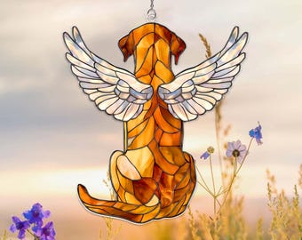 Custom Yellow Labrador Dog Memorial Acrylic Suncatcher,Labrador Dog Window Hanging,Dog Angel Wings Memorial Suncatcher,Dog Memorial Gift