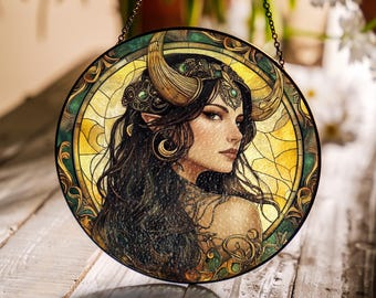 Taurus Zodiac Suncatcher, Stained Glass Window Hanging, Taurus Astrology Gift, Bull Sign Light Catcher, Boho Celestial Decor