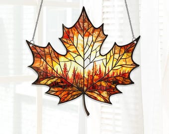 Autumn Maple Leaf Acrylic Suncatcher, Stained Glass Maple Leaf Window Hanging, Seasonal Home Decor, Garden Decoration, Gift for Fall Lover