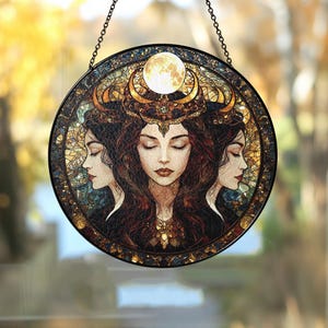 Hecate Triple Moon Goddess Suncatcher, Hecate Goddess Glass Suncatcher, Goddess Window Decor,Pagan Wiccan Gift,Dark Feminine Energy image 5