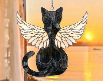 Custom Cat Suncatcher, Angel Wings, Memorial Window Hanging