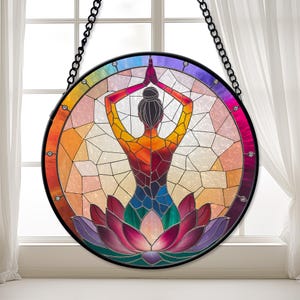 Yoga Pose Stained Glass Suncatcher: Spiritual Window Hanging