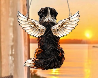 Custom Bernese Mountain Dog Memorial Suncatcher, Angel Wings Window Hanging