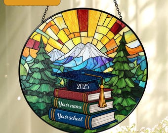 Personalized Graduation Glass Suncatcher, Personalized Class of 2025 Window Decor,High School Graduation Gift,College Graduated,Senior 2025