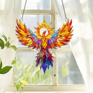 Phoenix Suncatcher: Stained Glass Style Window Hanging Decor