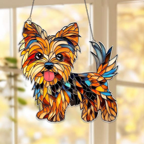 Custom Yorkshire Terrier Acrylic Suncatcher,Yorkie Dog Ornament,Yorkie Window Hanging Decor,Yorkie Stained Glass Art,Yorkshire Terrier Gifts