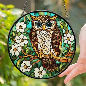 Owl Bird Stained Glass Suncatcher, Bird Stained Glass Window Hanging, Owl Glass Ornament, Owl Lover Gift,Owl Stained Glass Art,Gift For Mom
