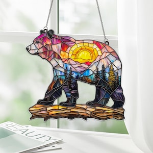 Bear Suncatcher: Woodland Mountain Window Decor, Nature Wall Art