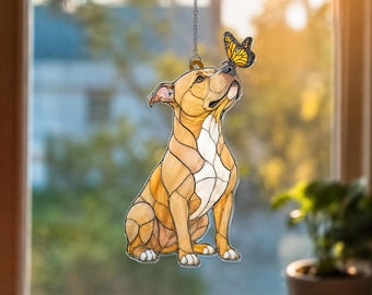 Fawn Pit Bull Butterfly Acrylic Suncatcher, Personalized Pitbull Memorial Window Hanging, Butterfly Dog Acrylic Decor,Dog Loss Sympathy Gift