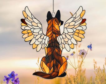 Custom German Shepherd Memorial Suncatcher, German Shepherd Angel Wings ACRYLIC Window Hanging, Dog Sympathy Gift, Shepherd Ornament