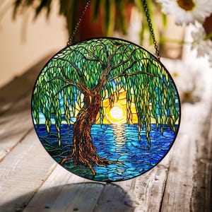 Weeping Willow Tree Suncatcher, Willow Window Hanging Decor, Willow Sun Catcher, Tree Of Life Suncatcher, Willow Tree Stained Glass